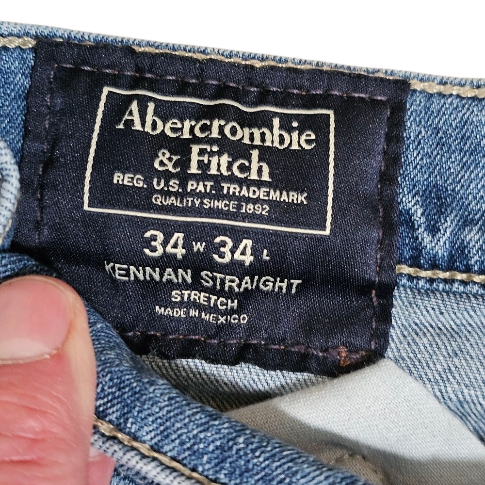 Abercrombie Fitch Mens 34x34 Kennan Straight Jeans Blue Stretch Classic Denim - Picture 5 of 5